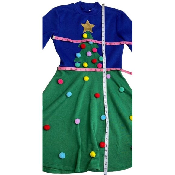 Mighty Fine Dress Women's XS Blue Green‎ Cute Tree Holiday Seasonal Pom-Pom NEW - Picture 4 of 16